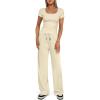 imageDarong Womens Two Piece Outfit Short Sleeve Scoop Neck T Shirts with Wide Leg Pants Active Tracksuit Lounge SetApricot29 Inseam