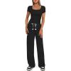 imageDarong Womens Two Piece Outfit Short Sleeve Scoop Neck T Shirts with Wide Leg Pants Active Tracksuit Lounge SetBlack31 Inseam
