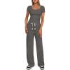 imageDarong Womens Two Piece Outfit Short Sleeve Scoop Neck T Shirts with Wide Leg Pants Active Tracksuit Lounge SetHeather Grey29 Inseam