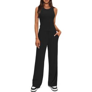 imageDarong Womens 2 Piece Outfits Lounge Sets Sleeveless Tank Tops Wide Leg Pants Sets Tracksuits Match SetsBlack31 Inseam