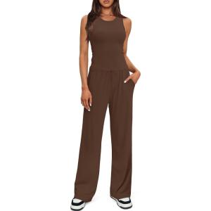 imageDarong Womens 2 Piece Outfits Lounge Sets Sleeveless Tank Tops Wide Leg Pants Sets Tracksuits Match SetsCoffee31 Inseam