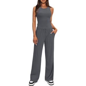 imageDarong Womens 2 Piece Outfits Lounge Sets Sleeveless Tank Tops Wide Leg Pants Sets Tracksuits Match SetsGrey29 Inseam