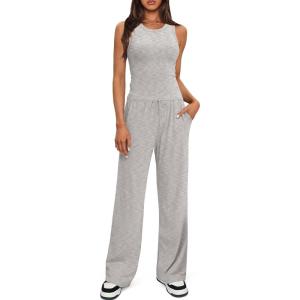 imageDarong Womens 2 Piece Outfits Lounge Sets Sleeveless Tank Tops Wide Leg Pants Sets Tracksuits Match SetsLight Grey29 Inseam