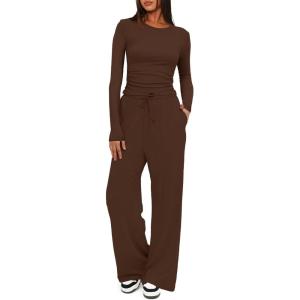 imageDarong Womens 2 Piece Sets Fall Outfits Long Sleeve Wide Leg Tracksuits Casual Lounge Set Matching SetsCoffee31 Inseam