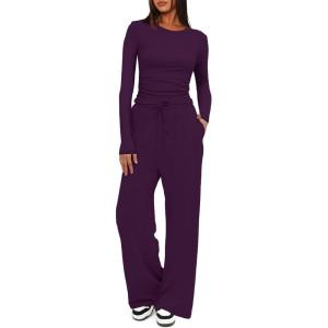imageDarong Womens 2 Piece Sets Fall Outfits Long Sleeve Wide Leg Tracksuits Casual Lounge Set Matching SetsDark Purple31 Inseam