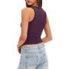 imageDarong Women Double Lined High Neck Tank Tops Summer Basic Sleeveless Racerback Fitted Tank Shirt 2025Dark Purple