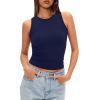 imageDarong Women Double Lined High Neck Tank Tops Summer Basic Sleeveless Racerback Fitted Tank Shirt 2025Navy Blue