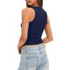 imageDarong Women Double Lined High Neck Tank Tops Summer Basic Sleeveless Racerback Fitted Tank Shirt 2025Navy Blue