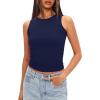 imageDarong Women Double Lined High Neck Tank Tops Summer Basic Sleeveless Racerback Fitted Tank Shirt 2025Navy Blue