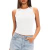 imageDarong Women Double Lined High Neck Tank Tops Summer Basic Sleeveless Racerback Fitted Tank Shirt 2025White