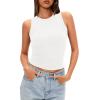 imageDarong Women Double Lined High Neck Tank Tops Summer Basic Sleeveless Racerback Fitted Tank Shirt 2025White