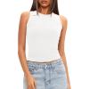 imageDarong Women Double Lined High Neck Tank Tops Summer Basic Sleeveless Racerback Fitted Tank Shirt 2025White