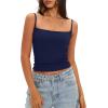imageDarong Women Padded Tank Top Built in Bra Adjustable Spaghetti Straps Double Lined Basic Cami ShirtDark Blue