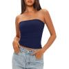 imageDarong Womens Padded Tube Tops Bulit in Bra Strapless Crop Tops Bandeau Double Lined Basic Going Out Tank TopDark Blue