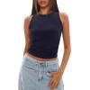 imageDarong Womens Tank Tops Sleeveless Racerback High Neck Casual Basic Ribbed Fitted Tank ShirtsDark Blue