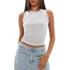 imageDarong Womens Tank Tops Sleeveless Racerback High Neck Casual Basic Ribbed Fitted Tank ShirtsWhite Grey