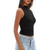 imageDarong Womens Tank Tops Summer Mock Neck Modal Sleeveless Shirts Slim Fit Ruched Going Out TopBlack