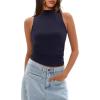 imageDarong Womens Tank Tops Summer Mock Neck Modal Sleeveless Shirts Slim Fit Ruched Going Out TopDark Blue
