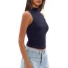imageDarong Womens Tank Tops Summer Mock Neck Modal Sleeveless Shirts Slim Fit Ruched Going Out TopDark Blue