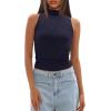 imageDarong Womens Tank Tops Summer Mock Neck Modal Sleeveless Shirts Slim Fit Ruched Going Out TopDark Blue
