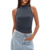 imageDarong Womens Tank Tops Summer Mock Neck Modal Sleeveless Shirts Slim Fit Ruched Going Out TopGrey