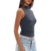 imageDarong Womens Tank Tops Summer Mock Neck Modal Sleeveless Shirts Slim Fit Ruched Going Out TopGrey