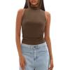 imageDarong Womens Tank Tops Summer Mock Neck Modal Sleeveless Shirts Slim Fit Ruched Going Out TopKhaki