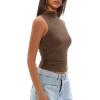 imageDarong Womens Tank Tops Summer Mock Neck Modal Sleeveless Shirts Slim Fit Ruched Going Out TopKhaki