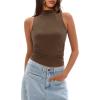imageDarong Womens Tank Tops Summer Mock Neck Modal Sleeveless Shirts Slim Fit Ruched Going Out TopKhaki