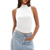 imageDarong Womens Tank Tops Summer Mock Neck Modal Sleeveless Shirts Slim Fit Ruched Going Out TopWhite