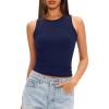 imageDarong Women Double Lined High Neck Tank Tops Summer Basic Sleeveless Racerback Fitted Tank Shirt 2025Navy Blue