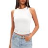imageDarong Women Double Lined High Neck Tank Tops Summer Basic Sleeveless Racerback Fitted Tank Shirt 2025White