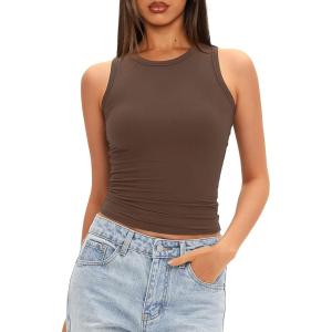 imageDarong Women Double Lined High Neck Tank Tops Summer Basic Sleeveless Racerback Fitted Tank Shirt 2025Coffee