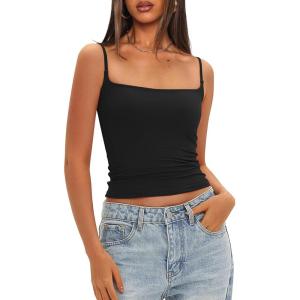 imageDarong Women Padded Tank Top Built in Bra Adjustable Spaghetti Straps Double Lined Basic Cami ShirtBlack