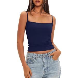 imageDarong Women Padded Tank Top Built in Bra Adjustable Spaghetti Straps Double Lined Basic Cami ShirtDark Blue