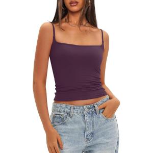 imageDarong Women Padded Tank Top Built in Bra Adjustable Spaghetti Straps Double Lined Basic Cami ShirtDark Purple