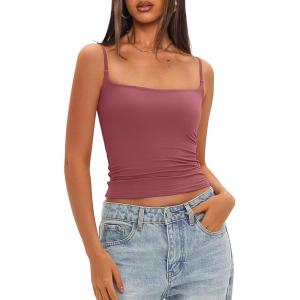 imageDarong Women Padded Tank Top Built in Bra Adjustable Spaghetti Straps Double Lined Basic Cami ShirtMerlot