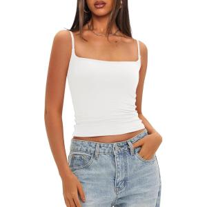 imageDarong Women Padded Tank Top Built in Bra Adjustable Spaghetti Straps Double Lined Basic Cami ShirtOffwhite