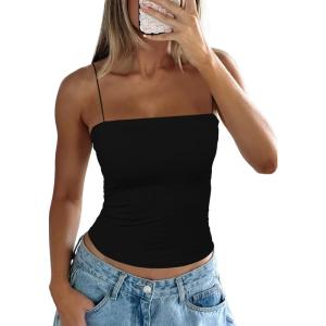 imageDarong Womens Padded Tank Tops with Builtin Bra Spaghetti Straps Crop Tank Top Summer Y2K Going Out Sleeveless Cami ShirtBlack