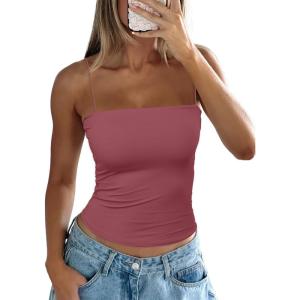 imageDarong Womens Padded Tank Tops with Builtin Bra Spaghetti Straps Crop Tank Top Summer Y2K Going Out Sleeveless Cami ShirtMerlot