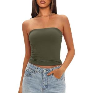 imageDarong Womens Padded Tube Tops Bulit in Bra Strapless Crop Tops Bandeau Double Lined Basic Going Out Tank TopArmy Green