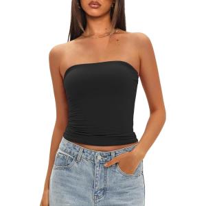 imageDarong Womens Padded Tube Tops Bulit in Bra Strapless Crop Tops Bandeau Double Lined Basic Going Out Tank TopBlack