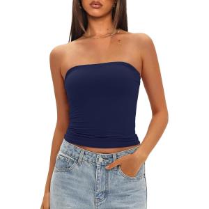 imageDarong Womens Padded Tube Tops Bulit in Bra Strapless Crop Tops Bandeau Double Lined Basic Going Out Tank TopDark Blue