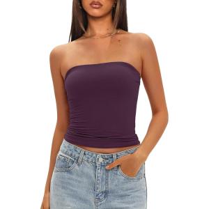 imageDarong Womens Padded Tube Tops Bulit in Bra Strapless Crop Tops Bandeau Double Lined Basic Going Out Tank TopDark Purple