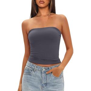 imageDarong Womens Padded Tube Tops Bulit in Bra Strapless Crop Tops Bandeau Double Lined Basic Going Out Tank TopGrey