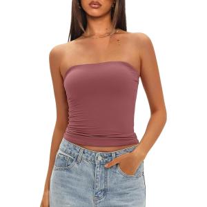 imageDarong Womens Padded Tube Tops Bulit in Bra Strapless Crop Tops Bandeau Double Lined Basic Going Out Tank TopMerlot