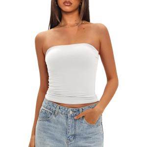 imageDarong Womens Padded Tube Tops Bulit in Bra Strapless Crop Tops Bandeau Double Lined Basic Going Out Tank TopWhite