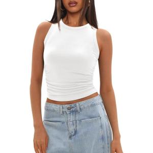 imageDarong Womens Tank Tops Sleeveless Racerback High Neck Casual Basic Ribbed Fitted Tank ShirtsWhite