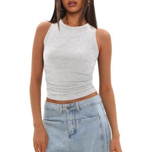 imageDarong Womens Tank Tops Sleeveless Racerback High Neck Casual Basic Ribbed Fitted Tank ShirtsWhite Grey