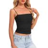imageDarong Women Padded Double Lined Ruched Tank Tops Bulit in Bra Summer Spaghetti Strap Going Out Crop Tank ShirtsBlack